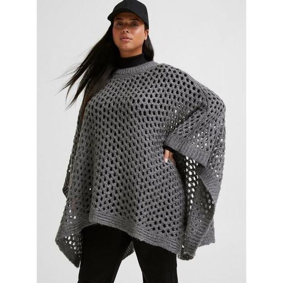 NWT Torrid Open Weave Poncho Gray Ruana Wrap Shawl Kimono Plus One Size - Picture 1 of 5